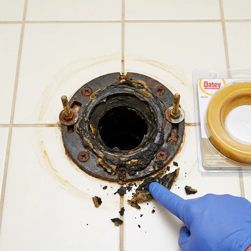 Failed wax ring showing water seepage at the base of a toilet in a Hebron, KY home