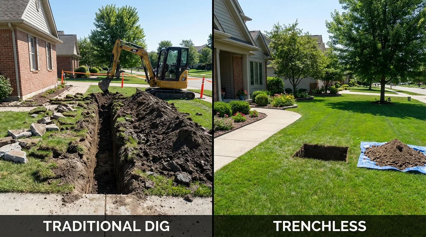 Trenchless sewer repair with minimal yard damage versus traditional excavation in Hebron, KY